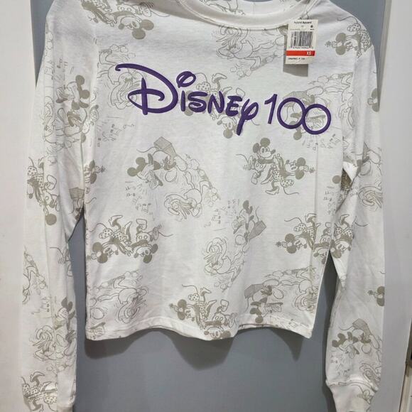 Disney NWT 100th Anniversary Cropped Long Sleeve Tee XS Juniors Mickey Mouse - Picture 4 of 6